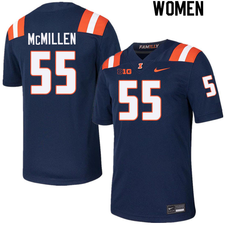 Women #55 TJ McMillen Illinois Fighting Illini College Football Jerseys Stitched-Navy